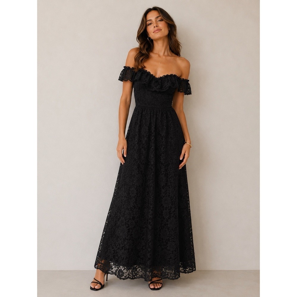 Jolie Madame Vintage 80s Black Lace Bridesmaid Goth Whimsy Witchy LBD Dress sz S